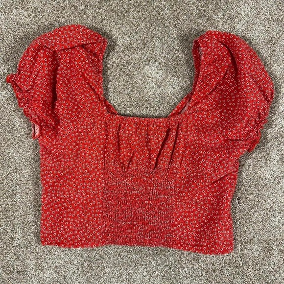 Princess Polly Red Floral Crop Top Size 8 - Picture 3 of 5
